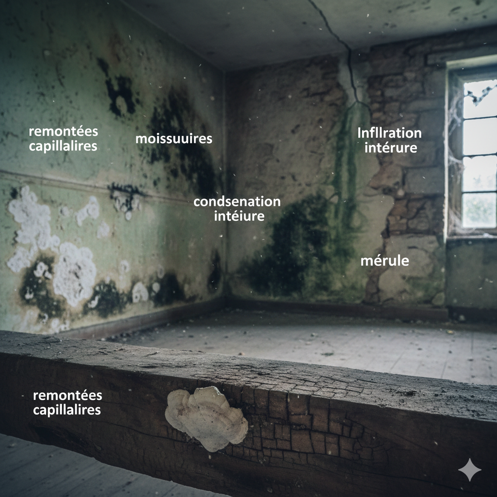 Altération des éléments en bois par l'humidité