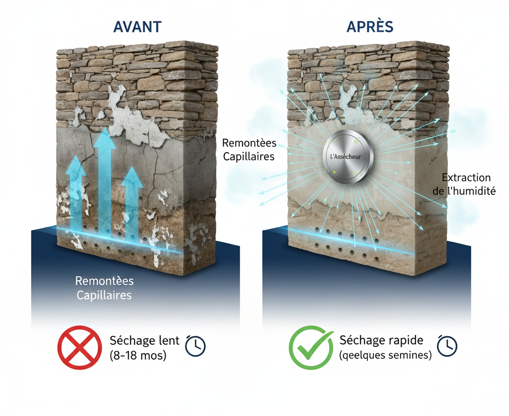 Schéma du processus d'assèchement des murs